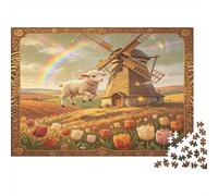 Countryside Windmill Tulip Field 1000 Piece Jigsaw Puzzle Paper for Adults Rainbow Landscape Puzzle Game for Family Relax Home Decor Gift nan