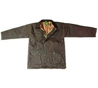 Countrywear New Mens Waxed Cotton Padded Quilted Jacket Branded Coat with Hood Outdoor Countryside Oiled Fishing Hunting Shooting Farming Riding Check Lining (Brown Large)
