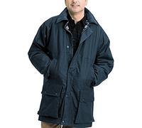 Countrywear New Mens Waxed Cotton Padded Quilted Jacket Branded Coat with Hood Outdoor Countryside Oiled Fishing Hunting Shooting Farming Riding Check Lining (Navy Large)