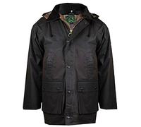 Countrywear New Mens Waxed Cotton Padded Quilted Jacket Branded Coat with Hood Outdoor Countryside Oiled Fishing Hunting Shooting Farming Riding Check Lining (Brown Large)