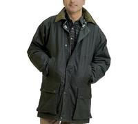 Countrywear New Mens Waxed Cotton Padded Quilted Jacket Branded Coat with Hood Outdoor Countryside Oiled Fishing Hunting Shooting Farming Riding Check Lining (Green Large)