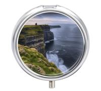 County Clare The Cliffs Pill Box Cute Round Pill Box 3 Compartment Decorative Pocket Purse Portable Mini Travel Medicine Tablet Vitamin Fish Oil Holder Organizer Pill Case