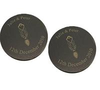 County Engraving 1 Pair Personalised Welsh Slate Coasters, Welsh Love Spoon Design with Engraved Name & Date - Enter Your Own Custom Text