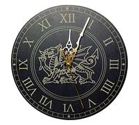 County Engraving Genuine Black Welsh Slate Wall Clock With Welsh Dragon Design, Silent Non-Ticking (RN)