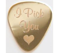 County Engraving Gold Plated 1mm "I Pick You" Engraved Guitar Plectrum Pick in Leather Pouch - Enter Your Own Custom Text