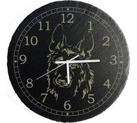 County Engraving Large Genuine Slate Wall Clock With German Shepherd Dog Design, Silent Non-Ticking (White Hands)