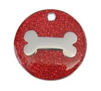 County Engraving Personalised 25mm Glitter Bone Dog Pet ID Tag Disc Engraved (Red)