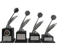 County Engraving Personalised Antique Silver Feather Darts Trophy Award In 4 Sizes Engraved With Any Text (Large)