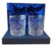 County Engraving Personalised Crystalite Whisky Glass Gift Set with 2 Tumblers (320ml Cut Crystal with Panel)