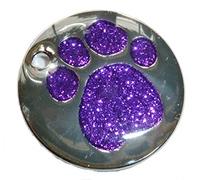 County Engraving Personalised Engraved 25mm Purple Glitter Paw Print Dog Pet ID Tag Disc.