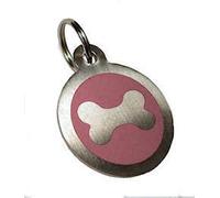 County Engraving Personalised Engraved 25mm Stainless Steel Dog Pet ID Tag (Bone, Pink) - Enter Your Own Custom Text