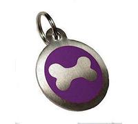 County Engraving Personalised Engraved 25mm Stainless Steel Dog Pet ID Tag (Bone, Purple) - Enter Your Own Custom Text