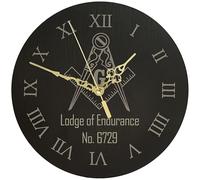 County Engraving Personalised Genuine Welsh Slate Wall Clock With Masonic Square And Compass Design - Enter Your Own Custom Text (With G)