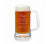 County Engraving Personalised Glass Tankard, Right-Handed, Retirement Gift (1.1 Pint)