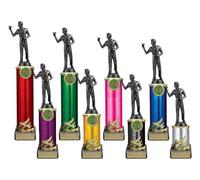 County Engraving Personalised Gun Metal Silver Male Darts Player Figure Column Trophy Multi Award Engraved With Your Text (33cm)