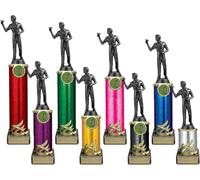 County Engraving Personalised Gun Metal Silver Male Darts Player Figure Column Trophy Multi Award Engraved With Your Text (20.5cm)