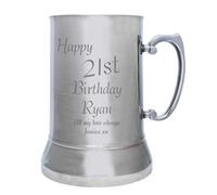 County Engraving Personalised Happy Birthday Design Stainless Steel Tankard - Enter Your Own Custom Text (Happy 21st)