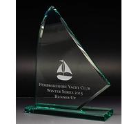 County Engraving Personalised Jade Glass Curved Sailing or Yachting Award Trophy, Engraved With A Logo And Or Text (Small)