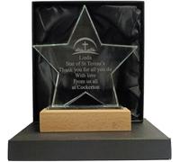 County Engraving Personalised Jade Glass Star Trophy Award With Wooden Base, Any Text Engraved - Enter Your Own Custom Text (Large)