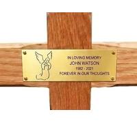 County Engraving Personalised Memorial Cross Solid Oak Wooden Grave Marker With Ground Stake - Enter Your Own Custom Text (Angel A)