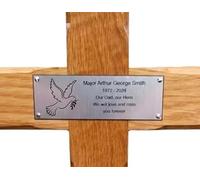 County Engraving Personalised Memorial Cross Solid Oak Wooden Grave Marker With Ground Stake - Enter Your Own Custom Text (Dove)