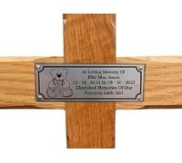 County Engraving Personalised Memorial Cross Solid Oak Wooden Grave Marker With Ground Stake - Enter Your Own Custom Text (Teddy A)