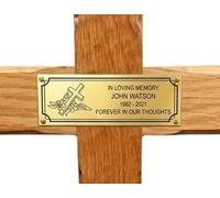 County Engraving Personalised Memorial Cross Solid Oak Wooden Grave Marker With Ground Stake - Enter Your Own Custom Text (Cross A)