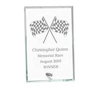 County Engraving Personalised Motorsport Award Chequered Flags Trophy Engraved Glass Plaque - Enter Your Own Custom Text (Large)