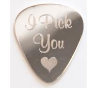 County Engraving Personalised Silver Plated 1mm "I Pick You" Engraved Guitar Plectrum Pick in Leather Pouch - Enter Your Own Custom Text