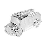 County Engraving Personalised Silver Plated Fire engine Money Box Christening Engraved Gift.