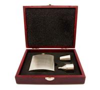 County Engraving Personalised Stainless Steel Hip Flask Set in Brown Wooden Box Engraved - Enter Your Own Custom Text.