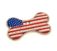County Engraving Reflective Glitter Bone American Stars & Stripes Flag Design Pet Tags, Dog Or Cat ID Tag Engraved - Enter Your Own Custom Text