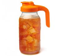 County Line Kitchen Glass Mason Jar Pitcher with Lid - Wide Mouth, 2 Quart (64 oz) - Heavy Duty, Leak Proof - Sun & Iced Tea Pitcher, Cold Brew Coffee, Breast Milk Storage - 2 Liters, Sunrise Orange