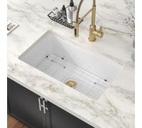 Couoko White Undermount Kitchen Sink 30 Inch - Glossy White Fireclay Drop In Kitchen Sink Dual Mount Large Deep Heavy Duty Single Bowl Undermount Sinks Basin with Luxury Accessories 30"x18"x10"