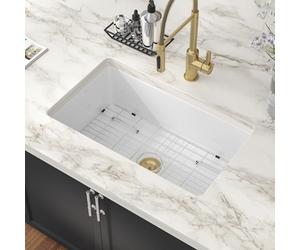 Couoko White Undermount Kitchen Sink 30 Inch - Glossy White Fireclay Drop In Kitchen Sink Dual Mount Large Deep Heavy Duty Single Bowl Undermount Sinks Basin with Luxury Accessories 30"x18"x10"