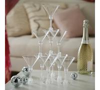 Coupe Glass Tower with Disco Balls - Hen Party Champagne Tower, 10 Glasses and 5 Disco Balls, Perfect for Hen Parties and Cocktail Parties, Durable Clear Plastic Glassware