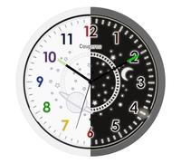 Couperos Night Light Kids Wall Clock for Bedroom, Silent Non-Ticking Battery Operated Glow in The Dark Wall Clocks Planet Moon Style Decor for Bedroom Kids Room Living Room Home (12 Inch, White)