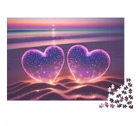 Couple 1000 Piece Sand Heart Pair Cardboard Puzzle for Adults 14+ Senior Citizens Senior Centre Activity Stress Relief Social Icebreaker Birthday Gift 52x38cm/1000pcs