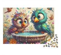 Couple 1000 Pieces Bird Bath Pair Recycled Cardboard Puzzle for Kids 12+ Rainy Day Indoor Activity Brain Training Team Building Social Icebreaker 52x38cm/1000pcs