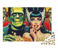 Couple 1000 Pieces Frankenstein Popcorn Recycled Cardboard Puzzle for Kids 12+ Rainy Day Indoor Activity Brain Training Team Building Social Icebreaker 38x26cm/1000pcs