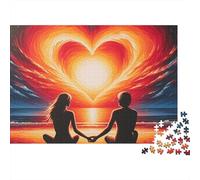 Couple 1000 Pieces Sunset Heart Pair Recycled Cardboard Puzzle for Kids 12+ Rainy Day Indoor Activity Brain Training Team Building Social Icebreaker 52x38cm/1000pcs