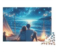Couple 1000pc Starry Campfire Thick Cardboard Puzzle for Stress Relief Seekers Christmas Gathering Home Decor Senior Citizens Senior Centre Activity 70x50cm/1000pcs