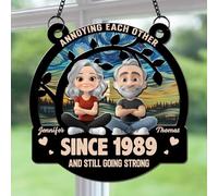 Couple Anniversary Suncatcher - Annoying Each Other Since Custom Windown Ornament with Hanging Chain for Wife and Husband, Personalized Birthday Gift for Him Her Wedding Home Decoration