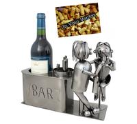 Couple at Bar Wine Bottle Holder Stand Kitchen Table Art Decoration + Gift Card