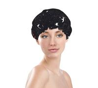 Couple at night Shower Cap for Women Reusable Bath Cap Upgrade Double Layers Bathing Hat Waterproof Elastic Bath Hair Caps for Women Ladies Spa Salon Hair Bath Hat