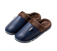 Couple Autumn And Winter Solid Color Leather Home Warm Padded Outdoor Shoes Slippers Heated Slippers Women Rechargeable (Navy, 6.5)