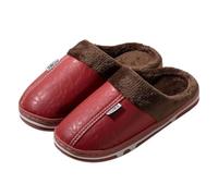 Couple Autumn And Winter Solid Color Leather Home Warm Padded Outdoor Shoes Slippers Heated Slippers Women Rechargeable (Red, 3.5)