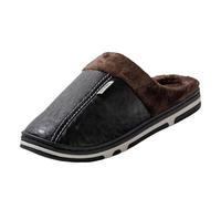 Couple Autumn And Winter Solid Color Leather Home Warm Padded Outdoor Shoes Slippers Heated Slippers Women Rechargeable (Black, 6.5)