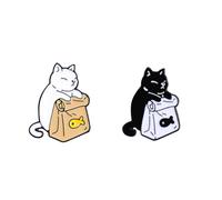 Couple Badge Brooch Pin Cartoon Cute Cat Kitty Lapel Pins Funny Small Cat Food Lapel Brooches Pin for Women Men Girls Birthday Jewelry Gift Hat Bag