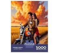 Couple Bike Sunset 1000 Piece Classic Jigsaw Puzzle Romantic Ride Vibe Puzzle for Adults Recycled Cardboard Adult Educational Challenge Fun Present Home Activity Great Gift for Beginners 38x26cm/1000p